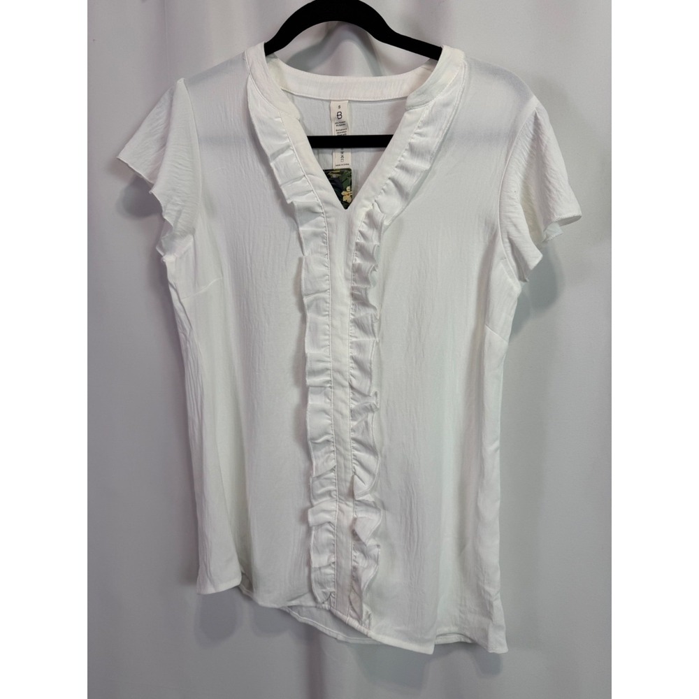 BMJL White Ruffle V-Neck Flutter Sleeve Blouse Women's Size Small NWT - Picture 2 of 5
